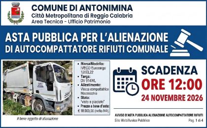 AVVISO D'ASTA PUBBLICA PER L'ALIENAZIONE DI BENE MOBILE COMUNALE